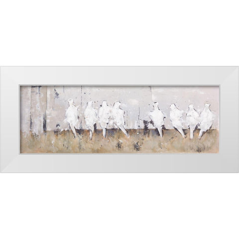 EIGHT PERCHED BIRDS White Modern Wood Framed Art Print by Atelier B Art Studio