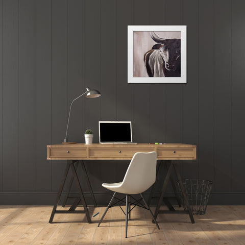 BULL HEAD FRONT VIEW White Modern Wood Framed Art Print by Atelier B Art Studio