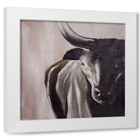 BULL HEAD FRONT VIEW White Modern Wood Framed Art Print by Atelier B Art Studio