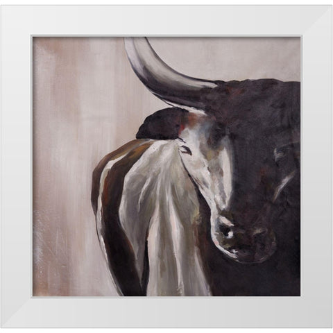 BULL HEAD FRONT VIEW White Modern Wood Framed Art Print by Atelier B Art Studio