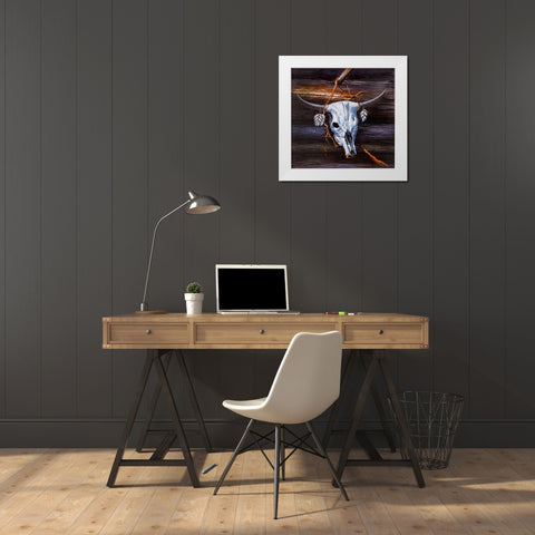 HANGED SKULL ON A WOOD WALL White Modern Wood Framed Art Print by Atelier B Art Studio
