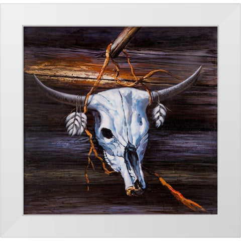 HANGED SKULL ON A WOOD WALL White Modern Wood Framed Art Print by Atelier B Art Studio