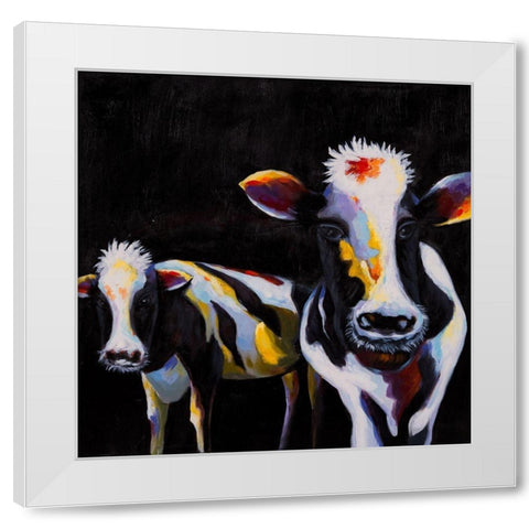 TWO FUNNY COWS White Modern Wood Framed Art Print by Atelier B Art Studio