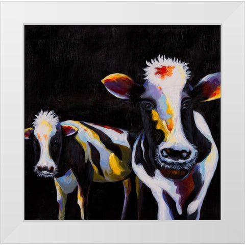 TWO FUNNY COWS White Modern Wood Framed Art Print by Atelier B Art Studio