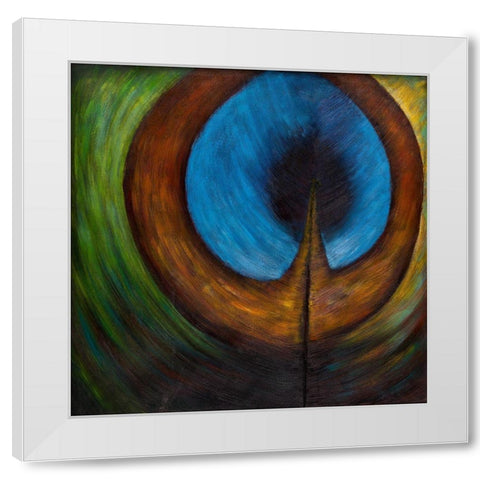 PEACOCK FEATHER CENTER White Modern Wood Framed Art Print by Atelier B Art Studio