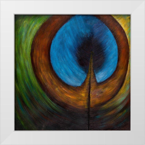 PEACOCK FEATHER CENTER White Modern Wood Framed Art Print by Atelier B Art Studio