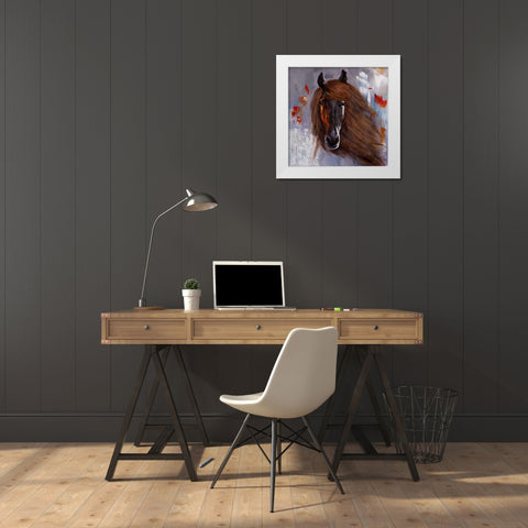 PROUD BROWN HORSE White Modern Wood Framed Art Print by Atelier B Art Studio