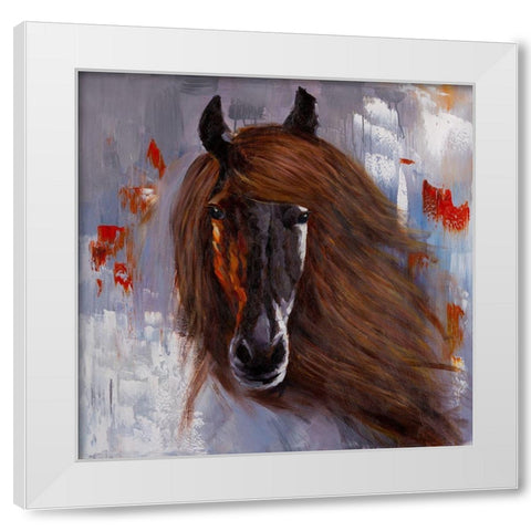 PROUD BROWN HORSE White Modern Wood Framed Art Print by Atelier B Art Studio