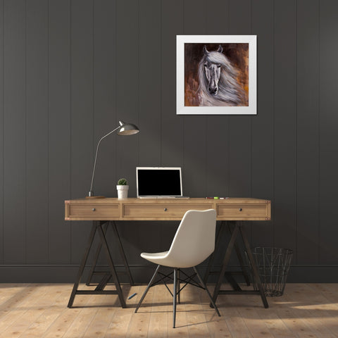PROUD WHITE HORSE White Modern Wood Framed Art Print by Atelier B Art Studio