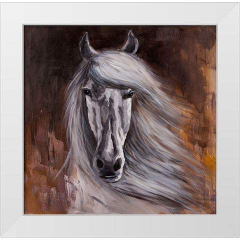 PROUD WHITE HORSE White Modern Wood Framed Art Print by Atelier B Art Studio