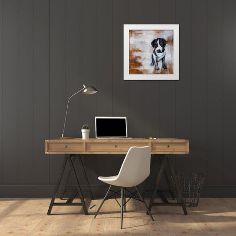 Sitting Dog White Modern Wood Framed Art Print by Atelier B Art Studio