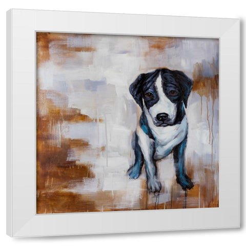 Sitting Dog White Modern Wood Framed Art Print by Atelier B Art Studio
