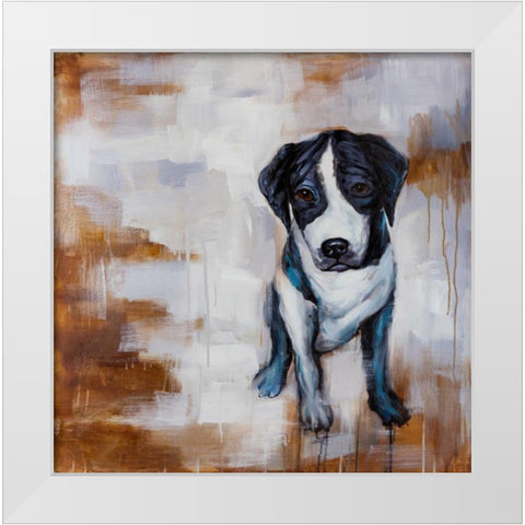 Sitting Dog White Modern Wood Framed Art Print by Atelier B Art Studio
