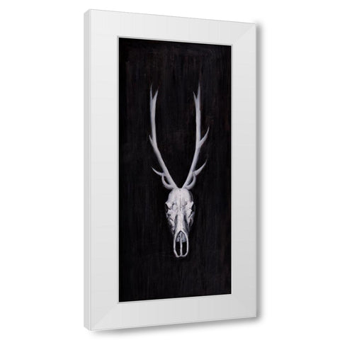 DEER SKULL ON BLACK BACKGROUND White Modern Wood Framed Art Print by Atelier B Art Studio