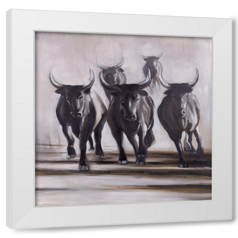 RUNNING FIERCE BULLS White Modern Wood Framed Art Print by Atelier B Art Studio