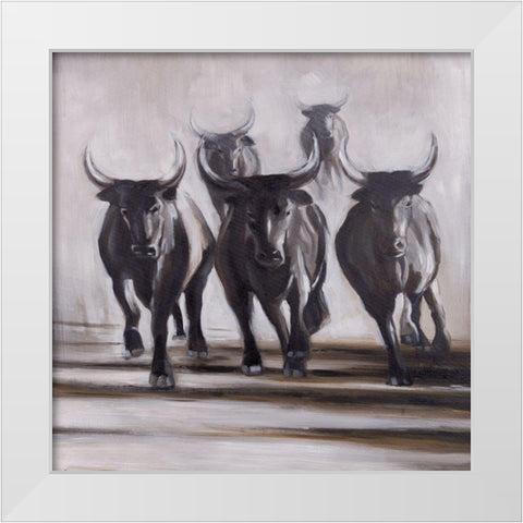 RUNNING FIERCE BULLS White Modern Wood Framed Art Print by Atelier B Art Studio