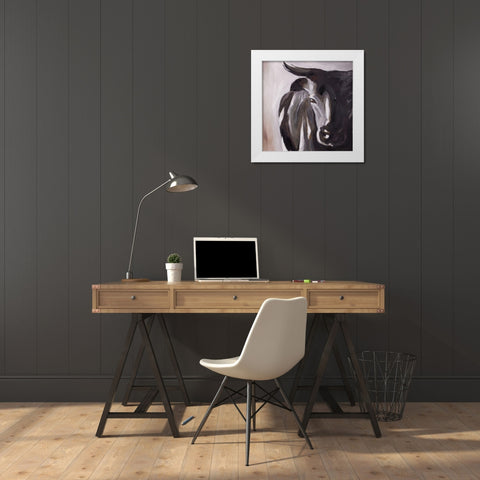 BULL HEAD CLOSEUP White Modern Wood Framed Art Print by Atelier B Art Studio