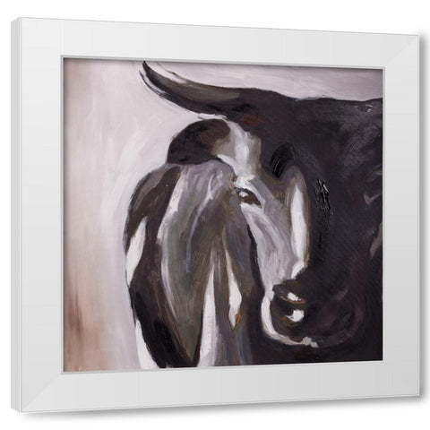 BULL HEAD CLOSEUP White Modern Wood Framed Art Print by Atelier B Art Studio