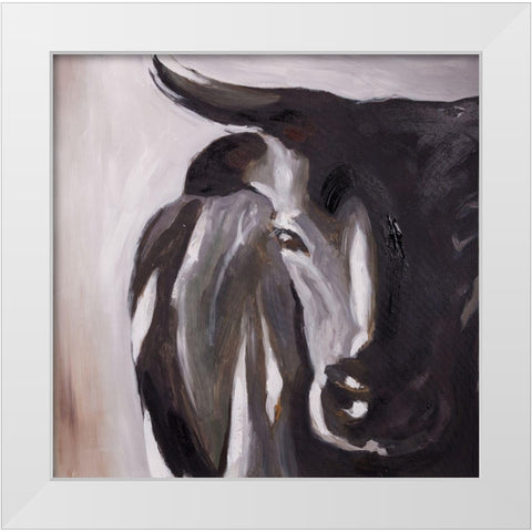 BULL HEAD CLOSEUP White Modern Wood Framed Art Print by Atelier B Art Studio