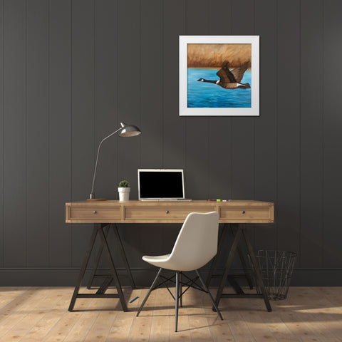Flying Bustard White Modern Wood Framed Art Print by Atelier B Art Studio