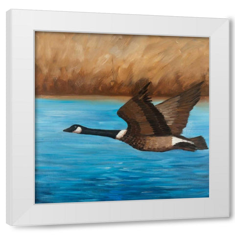 Flying Bustard White Modern Wood Framed Art Print by Atelier B Art Studio