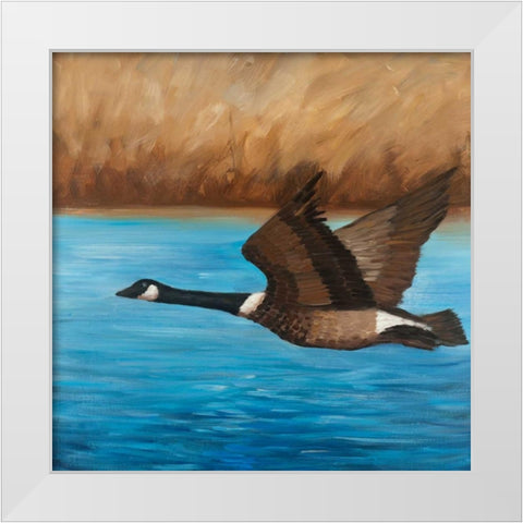 Flying Bustard White Modern Wood Framed Art Print by Atelier B Art Studio