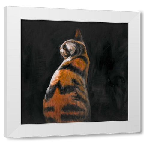 Cat Back View White Modern Wood Framed Art Print by Atelier B Art Studio