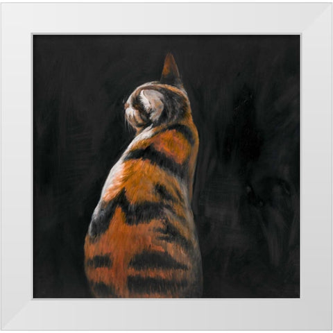 Cat Back View White Modern Wood Framed Art Print by Atelier B Art Studio