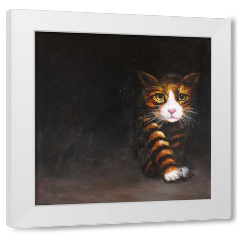 Discreet Cat White Modern Wood Framed Art Print by Atelier B Art Studio