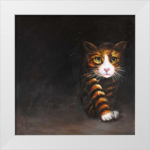 Discreet Cat White Modern Wood Framed Art Print by Atelier B Art Studio