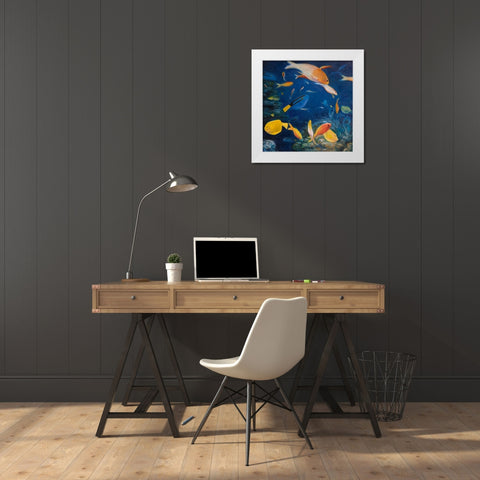 COLORFUL FISH UNDER THE SEA White Modern Wood Framed Art Print by Atelier B Art Studio