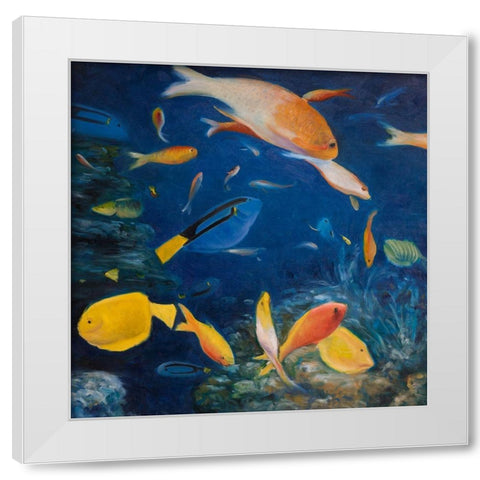 COLORFUL FISH UNDER THE SEA White Modern Wood Framed Art Print by Atelier B Art Studio