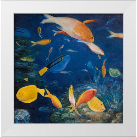 COLORFUL FISH UNDER THE SEA White Modern Wood Framed Art Print by Atelier B Art Studio
