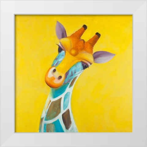 Colorful Giraffe White Modern Wood Framed Art Print by Atelier B Art Studio