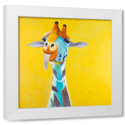 Fun Giraffe White Modern Wood Framed Art Print by Atelier B Art Studio