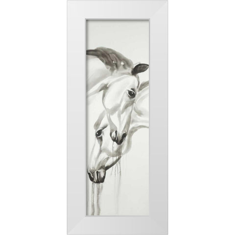 Black and White Horses White Modern Wood Framed Art Print by Atelier B Art Studio