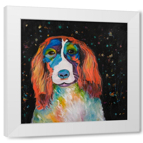 Colorful Dog White Modern Wood Framed Art Print by Atelier B Art Studio