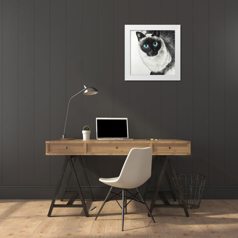 Blue Eyes Siamese Cat White Modern Wood Framed Art Print by Atelier B Art Studio