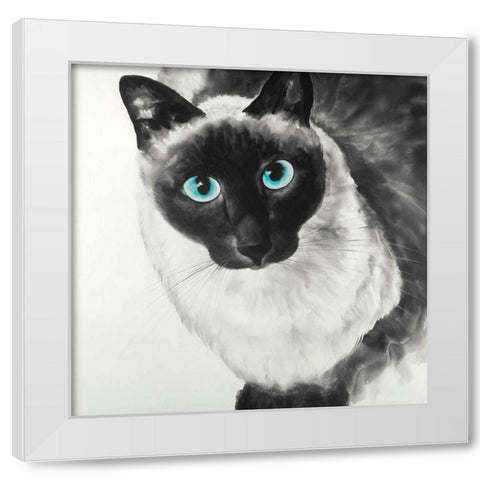 Blue Eyes Siamese Cat White Modern Wood Framed Art Print by Atelier B Art Studio
