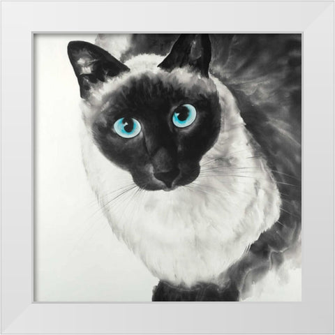 Blue Eyes Siamese Cat White Modern Wood Framed Art Print by Atelier B Art Studio