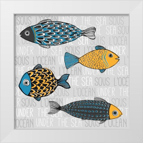 Illustration of Nautical Fishs White Modern Wood Framed Art Print by Atelier B Art Studio