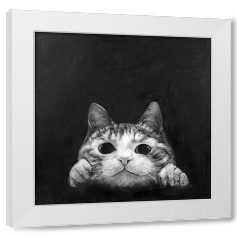 Curious Cat White Modern Wood Framed Art Print by Atelier B Art Studio