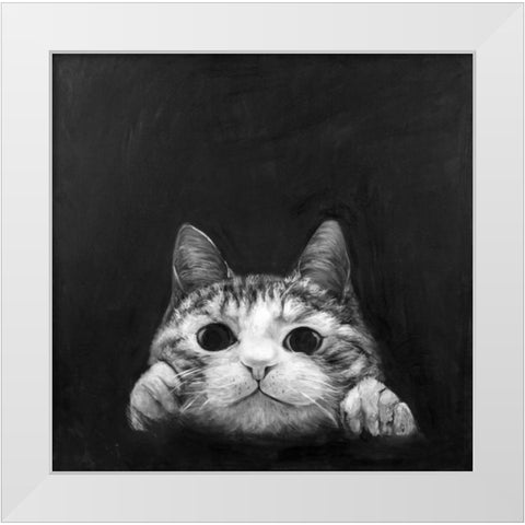 Curious Cat White Modern Wood Framed Art Print by Atelier B Art Studio