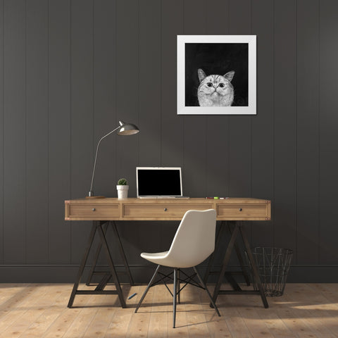 Watching Cat White Modern Wood Framed Art Print by Atelier B Art Studio