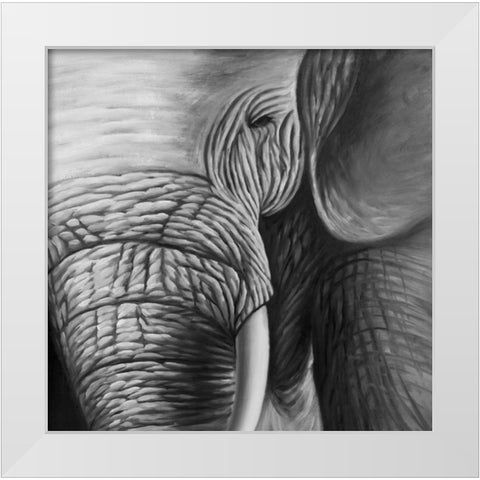 Elephants White Modern Wood Framed Art Print by Atelier B Art Studio