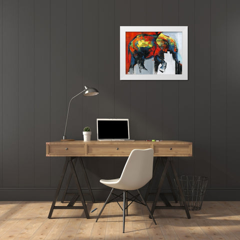 ABSTRACT AND COLORFUL ELEPHANT IN MOTION White Modern Wood Framed Art Print by Atelier B Art Studio