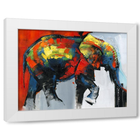 ABSTRACT AND COLORFUL ELEPHANT IN MOTION White Modern Wood Framed Art Print by Atelier B Art Studio