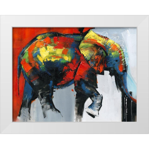 ABSTRACT AND COLORFUL ELEPHANT IN MOTION White Modern Wood Framed Art Print by Atelier B Art Studio