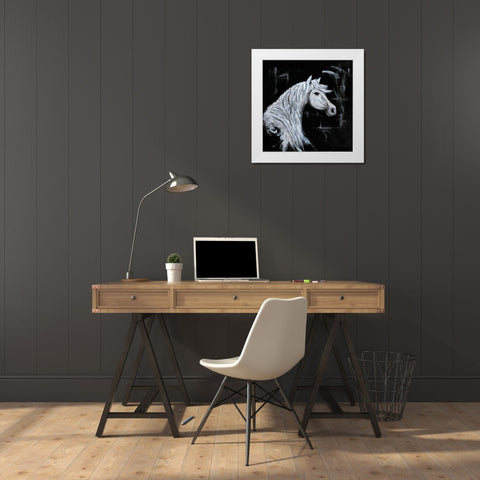 Outline Horse Profile View White Modern Wood Framed Art Print by Atelier B Art Studio