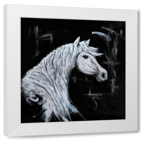 Outline Horse Profile View White Modern Wood Framed Art Print by Atelier B Art Studio